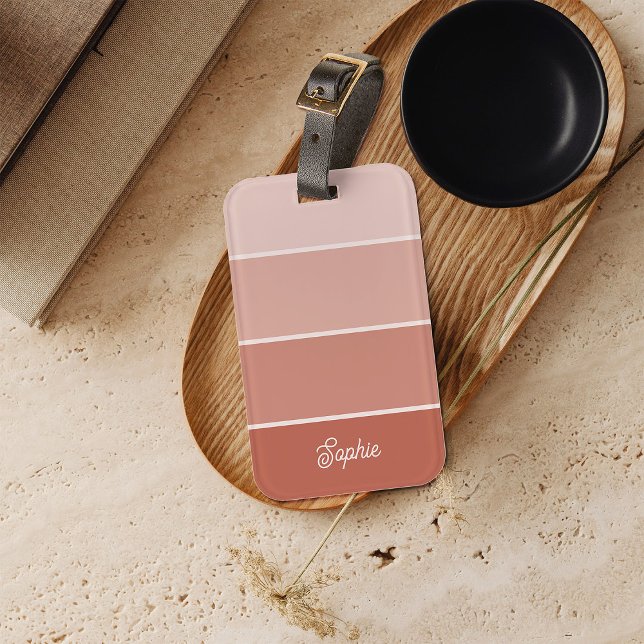 Neutral Terracotta | Ombre Stripes with Script Luggage Tag (A neutral terracotta striped luggage tag with your name in script)