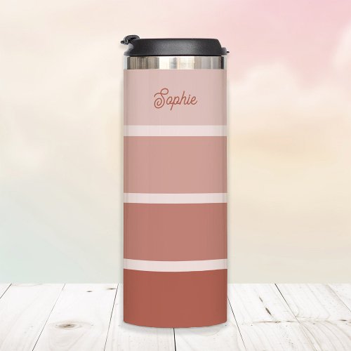 Neutral Terracotta  Ombre Stripes with Script Thermal Tumbler