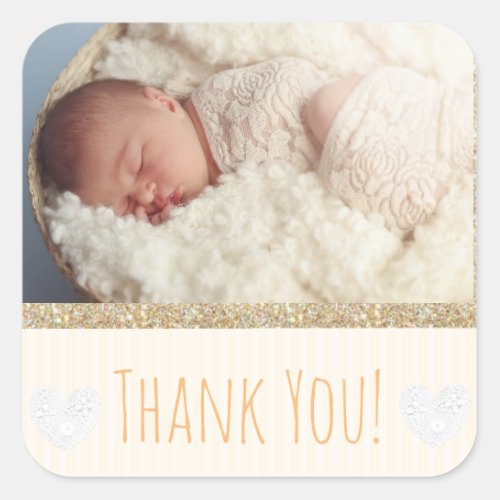 Neutral Thank You Sticker with your babys photo