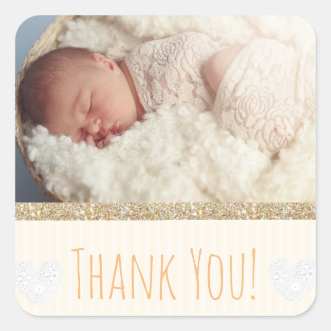 Neutral Thank You Sticker with your baby's photo (Front)