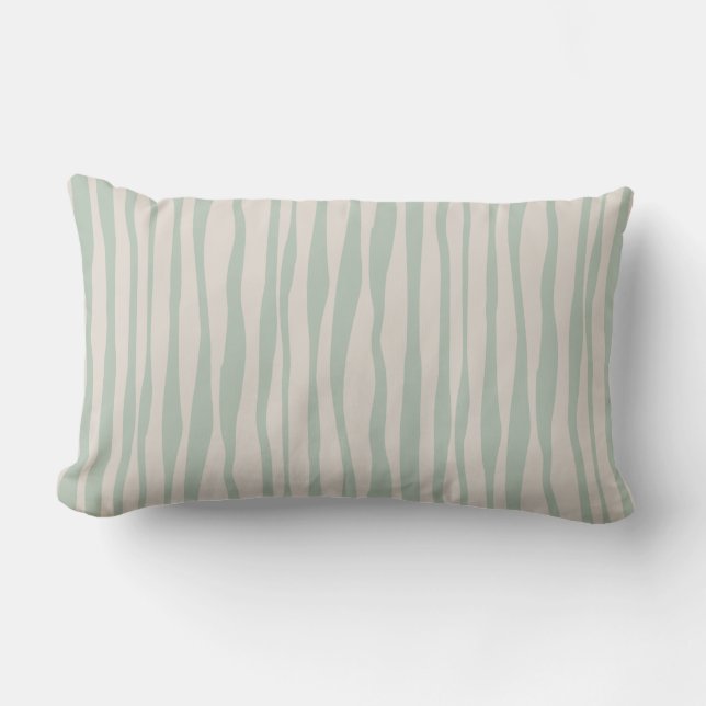 Neutral Thick Thin Stripes Seafoam Green Beige Lumbar Pillow (Front)