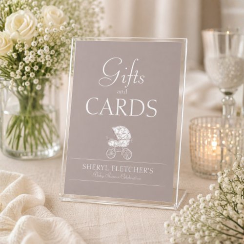 Neutral Toile Baby Shower Gifts and Cards Sign