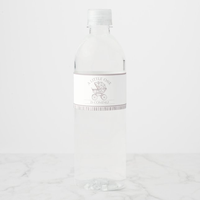 Neutral Toile De Jouy Baby Shower Water Bottle Label (Front)