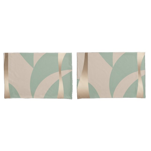 Neutral Tone Beige & Soft Green with Gold Set Pillow Case (Front-Set)