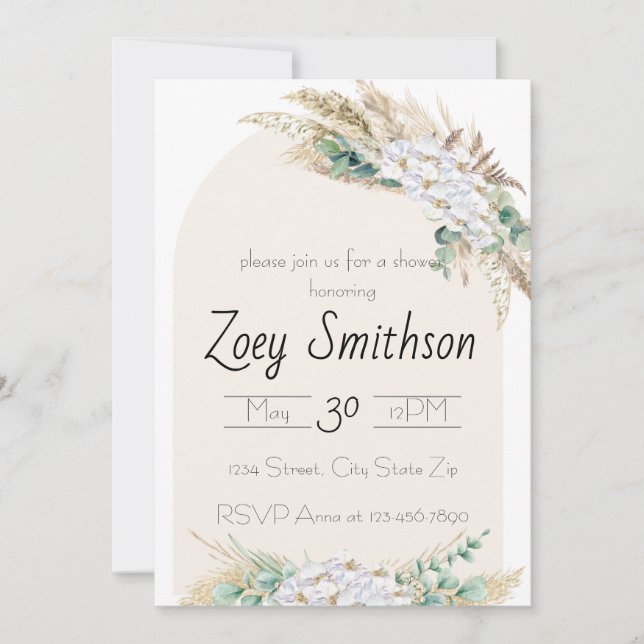 Neutral Tone Boho Shower Invitation (Front)