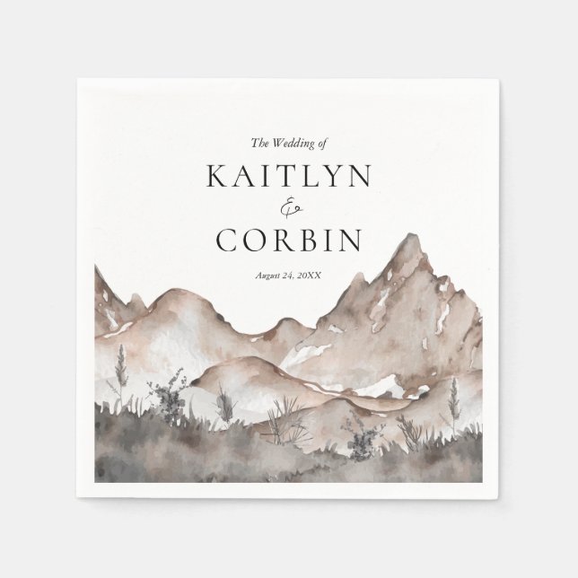 Neutral Tone Mountain Wedding Napkins (Front)