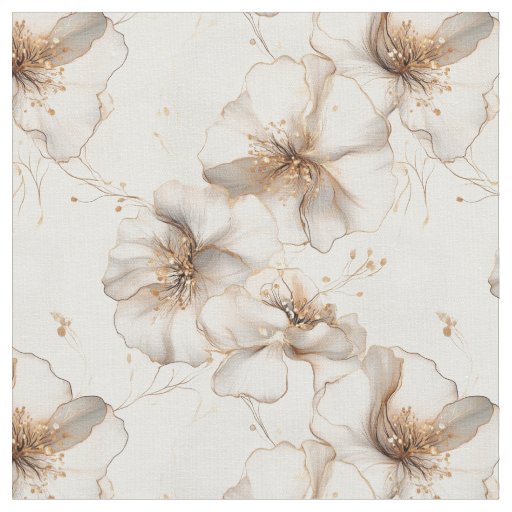 Neutral Toned Flowers Fabric