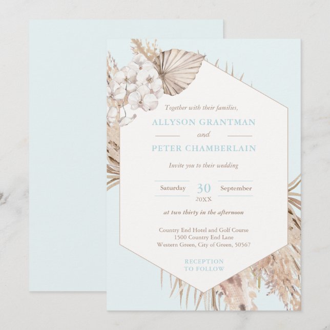 Neutral Tones Bohemian Desert Pampas Grass Wedding Invitation (Front/Back)