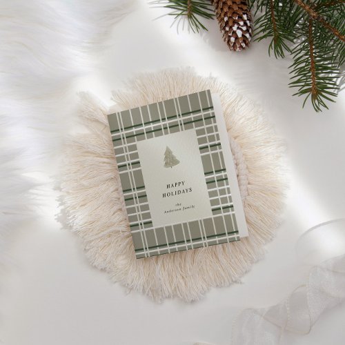 Neutral Tones Plaid Minimalist Folded Holiday Card