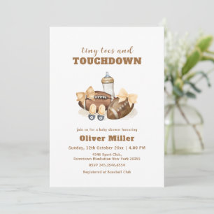 Neutral Touchdown Bow Football Bottle Baby Shower Invitation