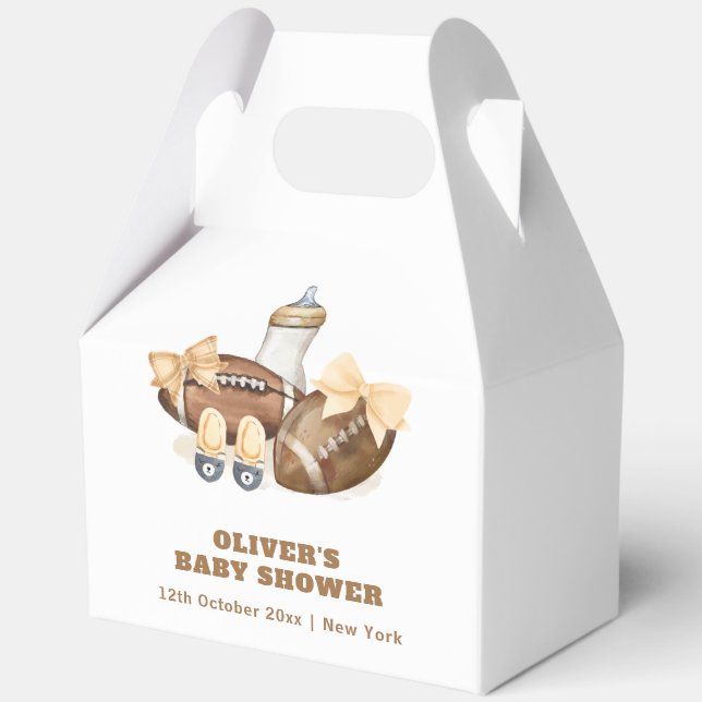 Neutral Touchdown Football Boy Baby Shower Favor Boxes (Front)