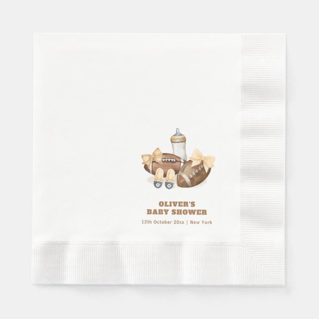 Neutral Touchdown Football Boy Baby Shower Napkins (Front)