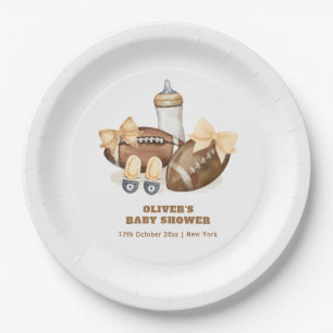 Neutral Touchdown Football Boy Baby Shower Paper Plates