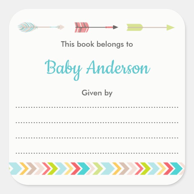 Neutral Tribal bookplate for book baby shower (Front)