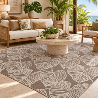 Neutral Tropical Elephant Ear taro Leaf Rug