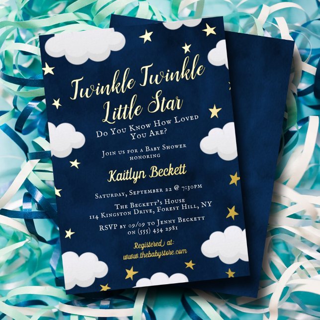 Neutral Twinkle Little Star Baby Shower Real Foil Invitation (Creator Uploaded)