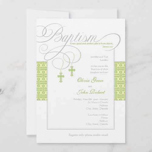 Neutral Twins Baptism Invitation