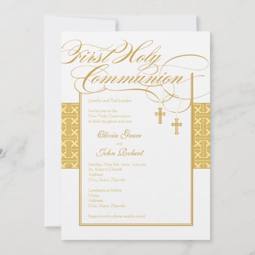 Neutral Twins First Communion Invitation