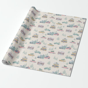 Neutral Vintage Christmas Tree Farm Scenery Wrapping Paper