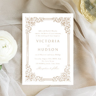Neutral Vintage Frame Elegant Wedding Invitation