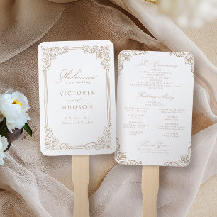 Neutral Vintage Frame Elegant Wedding Program Hand Fan