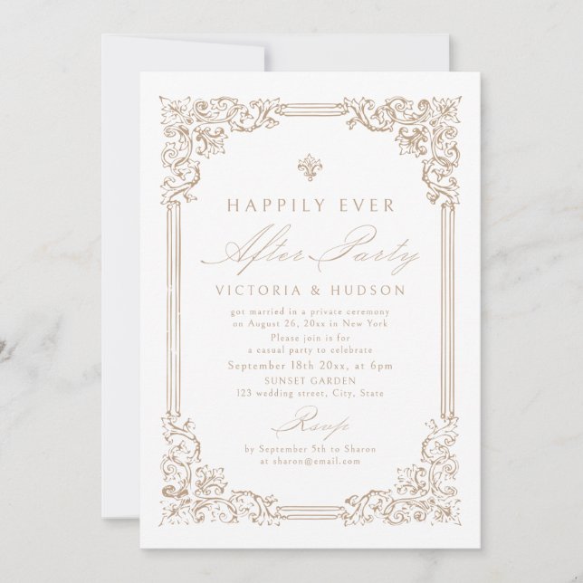 Neutral Vintage Frame Happily Ever After Party Invitation (Front)