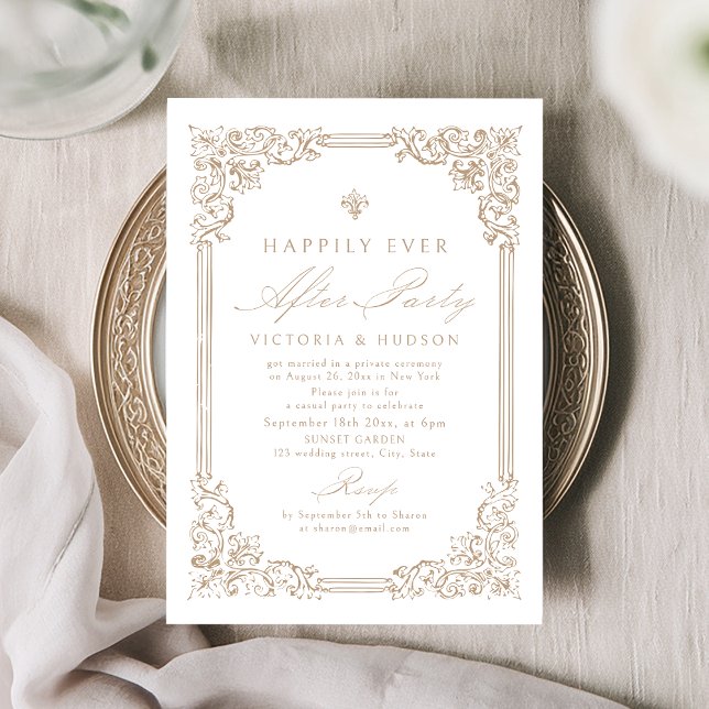 Neutral Vintage Frame Happily Ever After Party Invitation (Neutral Vintage Frame Happily Ever After Party Invitation)