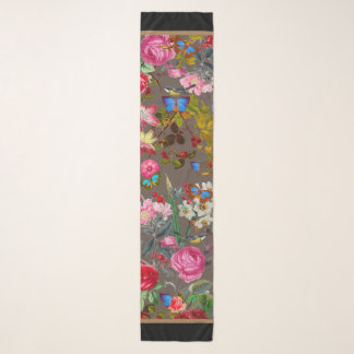 Neutral Vintage Rose Garden Chiffon Scarf
