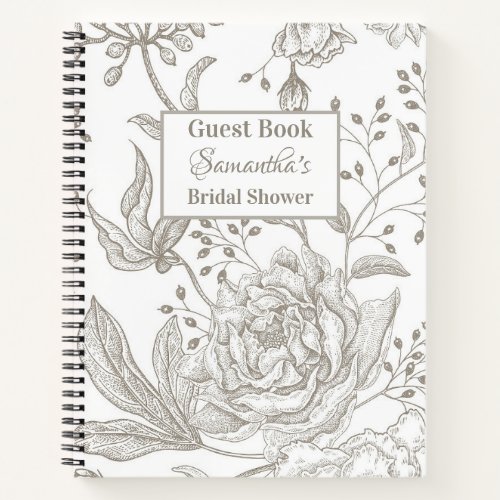 Neutral vintage roses flowers floral Guest Book