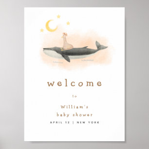 Neutral Vintage Whale & Duck Baby Shower Welcome Poster