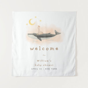 Neutral Vintage Whale & Duck Baby Shower Welcome Tapestry