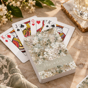 Neutral Vintage White Wildflower Floral Monogram Poker Cards