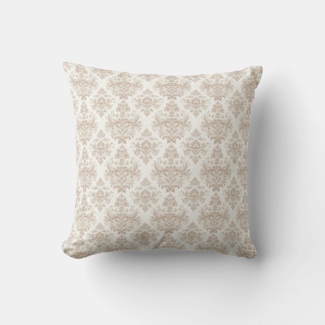 neutral warm white scroll design throw pillow (Front)
