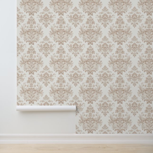 neutral warm white scroll design wallpaper  (Application)