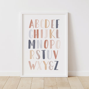 Girls Alphabet Print, Alphabet Poster, Nursery Wall Art, Kids Room Art,  Baby Girl Print, Upper and Lowercase Letters, Can Be Personalised 