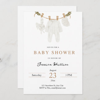 Neutral Watercolor Baby Clothes Baby Shower Invitation