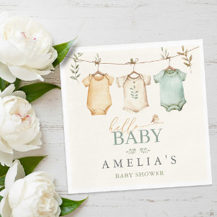 Neutral Watercolor Baby Clothesline Baby Shower Napkins