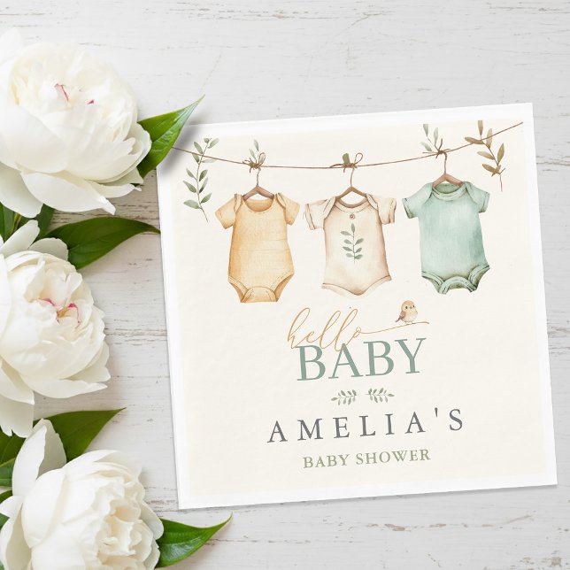 Neutral Watercolor Baby Clothesline Baby Shower Napkins (Neutral Watercolor Baby Clothesline Baby Shower Napkins)