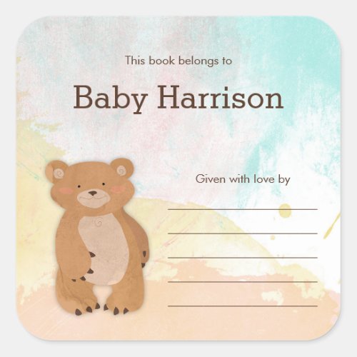 Neutral Watercolor Bear Baby Shower Bookplates