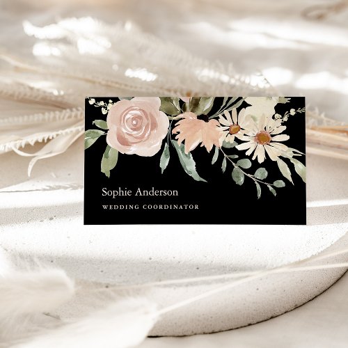 Neutral Watercolor Botanical Floral on Black Business Card