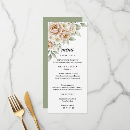 Neutral Watercolor Botanical Wedding Dinner Menu