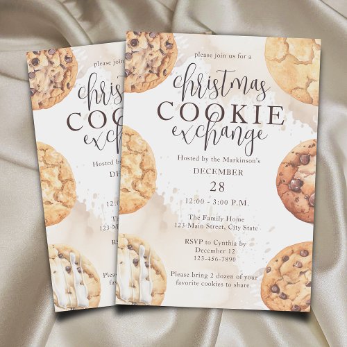 Neutral Watercolor Christmas Cookie Exchange Party Invitation