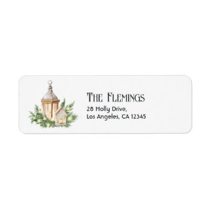 Neutral Watercolor Christmas Lantern Holiday Label