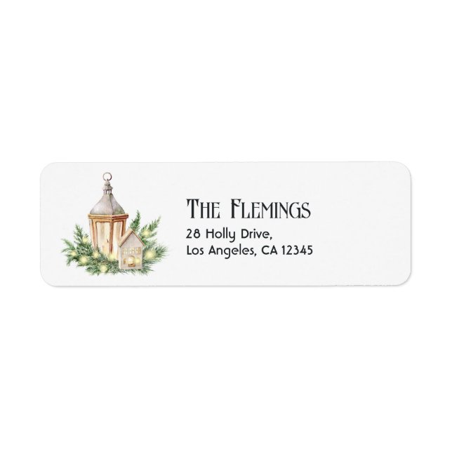 Neutral Watercolor Christmas Lantern Holiday Label (Front)