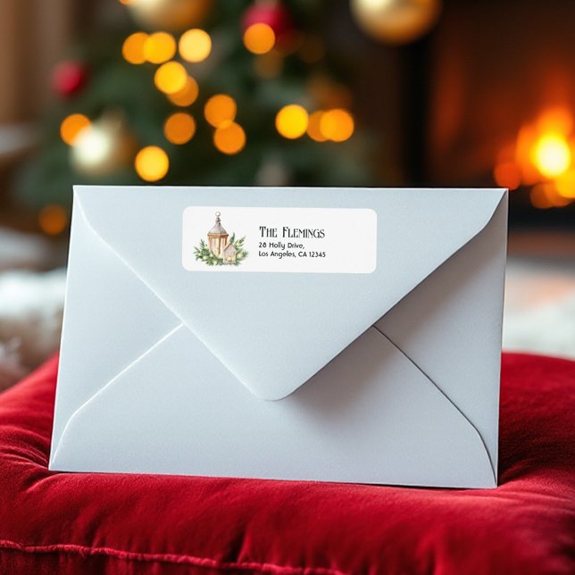 Neutral Watercolor Christmas Lantern Holiday Label (Neutral Watercolor Christmas Lantern Holiday Label)