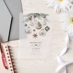 Neutral Watercolor Christmas Party Vellum Invitations