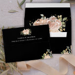 Neutral Watercolor Floral and Gold | Black Wedding Envelope<br><div class="desc">These stunning wedding envelopes feature faux gold accents and lush,  watercolor neutral flowers in neutral,  earth tone colors such as beige peach,  dusty rose,  and soft green with gold accents and leaves. An elegant boho floral look on a dark black background.</div>