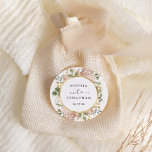 Neutral Watercolor Floral and Gold | Wedding Classic Round Sticker<br><div class="desc">These elegant wedding stickers feature a faux gold geometric circular frame surrounded by lush,  watercolor neutral flowers in neutral,  earth tone colors such as beige peach,  dusty rose,  and soft green with gold accents and leaves. A stunning boho floral look on a simple white background.</div>