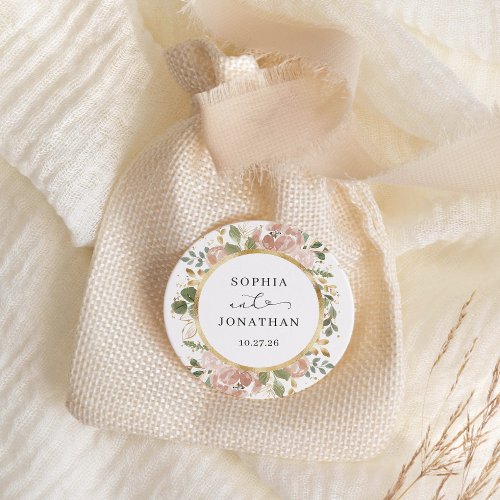 Neutral Watercolor Floral and Gold  Wedding Classic Round Sticker
