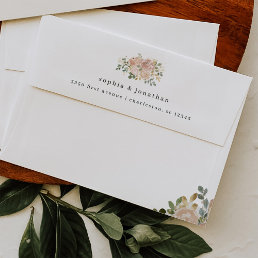 Neutral Watercolor Floral and Gold | White Wedding Envelope